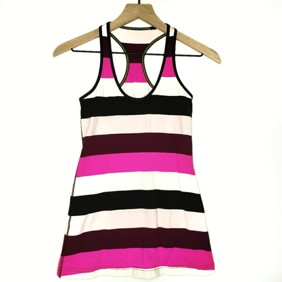 Lululemon Wide Stripe Cool Racerback Tank Top‎ Burgundy Pink 4 - Picture 1 of 6